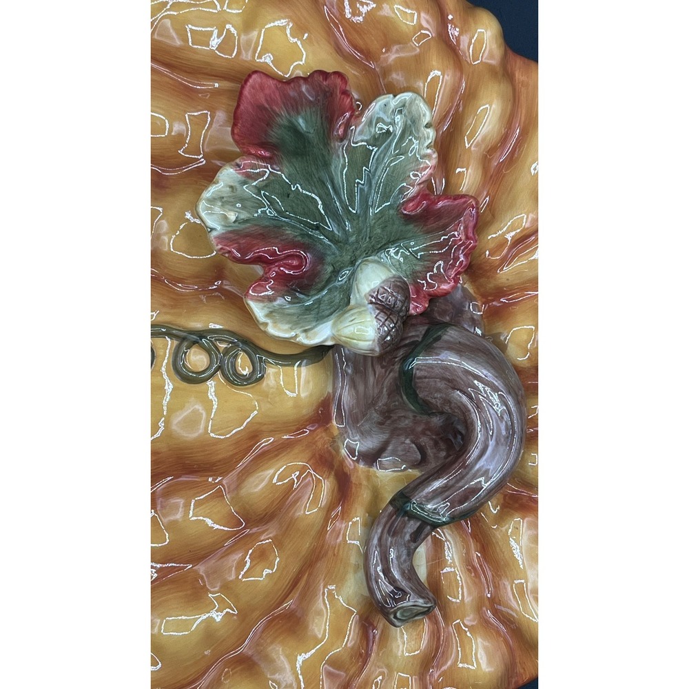 Autumn Fall Thanksgiving Decor Ceramic Pumpkin Platter 13" Wide Beautiful! - Picture 3 of 5